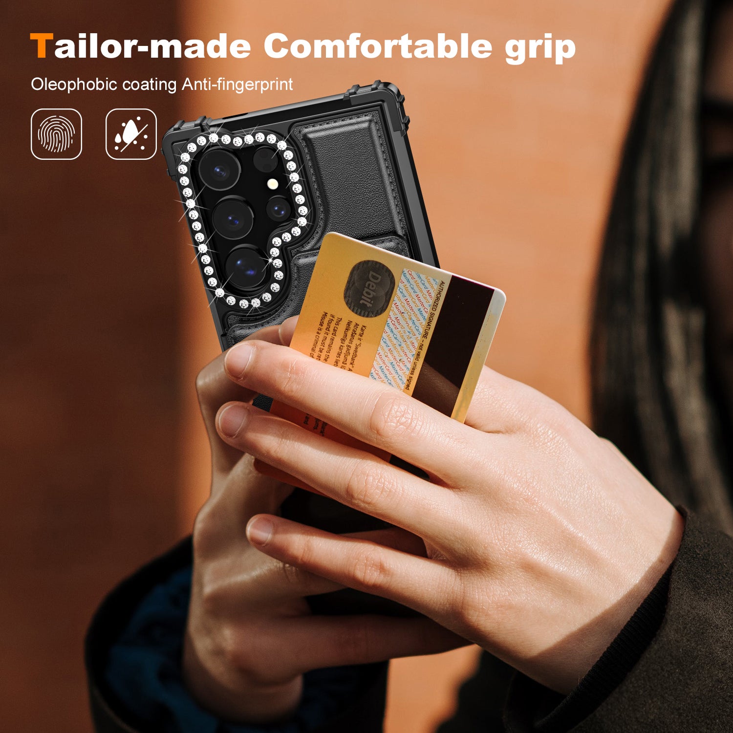 ZM15 For Samsung Galaxy S24 Ultra Case Card Slots Leather Back Cover Lens Frame Rhinestone Decor ZM15 For Samsung Galaxy S24 Ultra Case Card Slots Leather Back Cover Lens Frame Rhinestone Decor